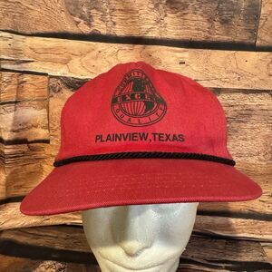 Vtg EXCEL Plainview Texas Red Rope Hat Cap Adjustable Snapback Committed Quality